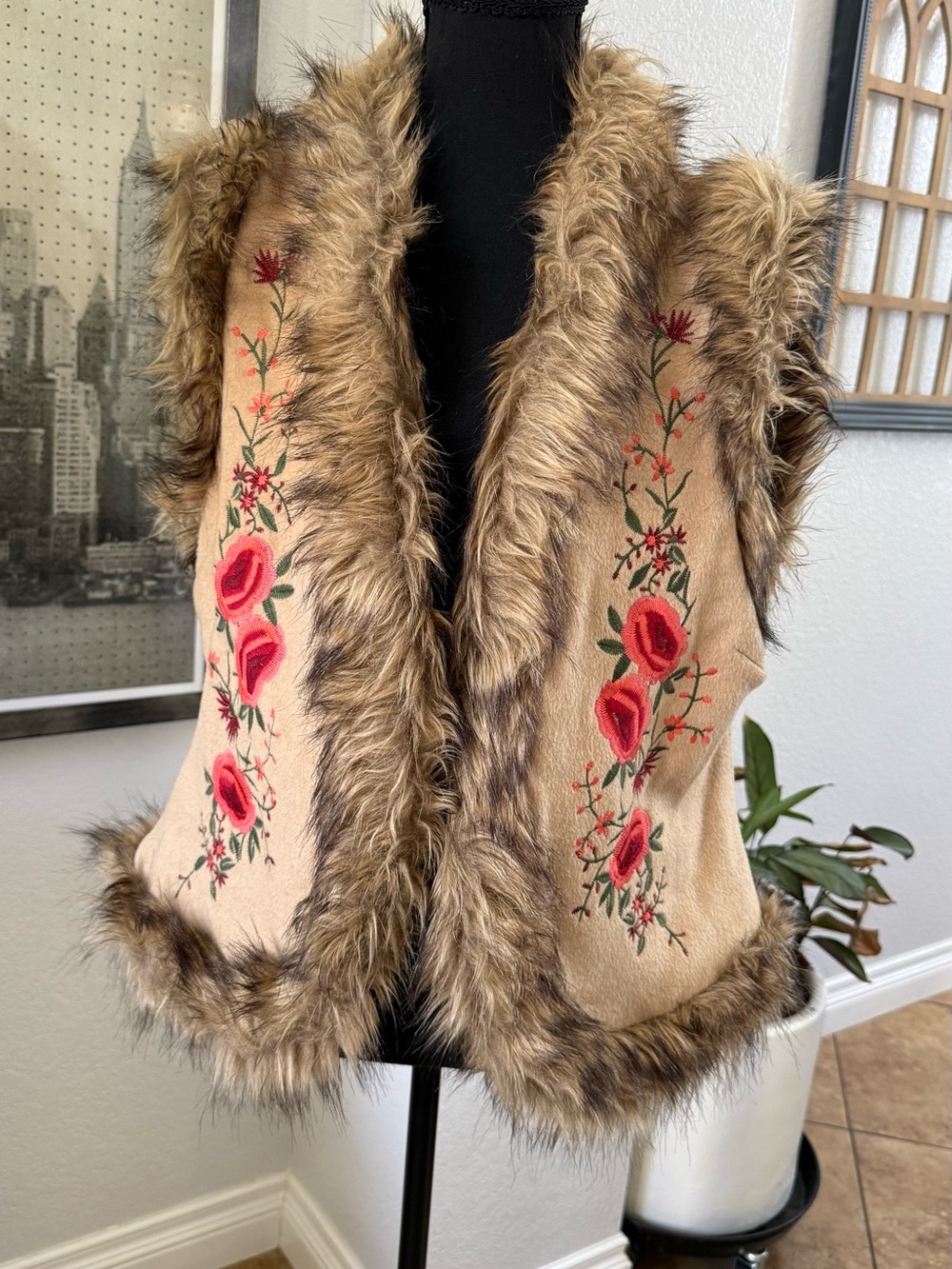 Boston Proper Tan Coat with Faux Fur Trim